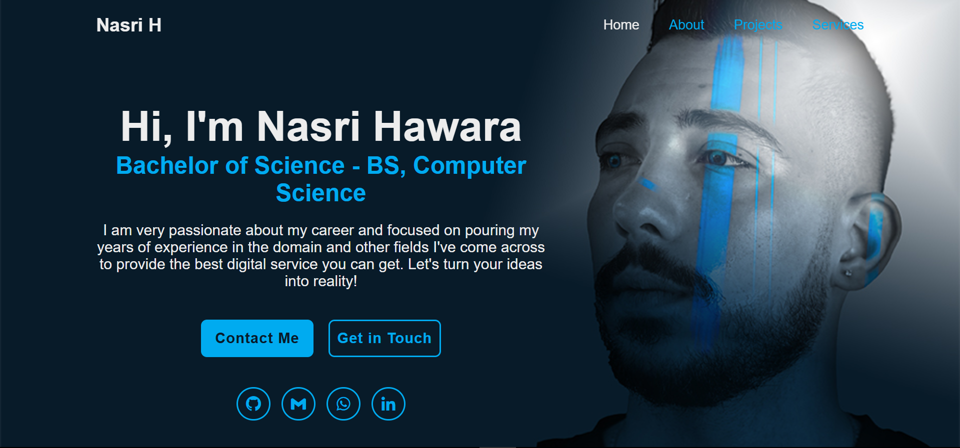 Nasri Hawara – Full-Stack Developer portfolio homepage preview showing projects and skills